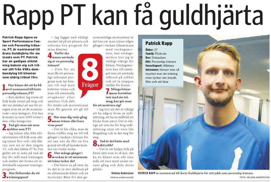 Västerås tidning 2014 10 08 patrick rapp pt personlig tränare personlig tärning gå ner i vikt bli stark västerås tidning vlt